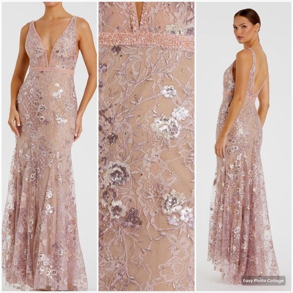 Mac Duggal 67481 Womens Floral Embellished Sleeveless Plunge Neck Gown Dress - Picture 1 of 15